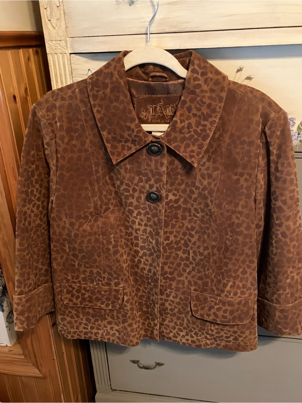 Live a Little Brown Leopard Print Suede Jacket